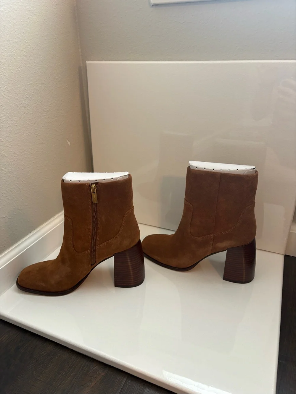 Vince Camuto Chestnut Suede Block Heel Ankle Boots